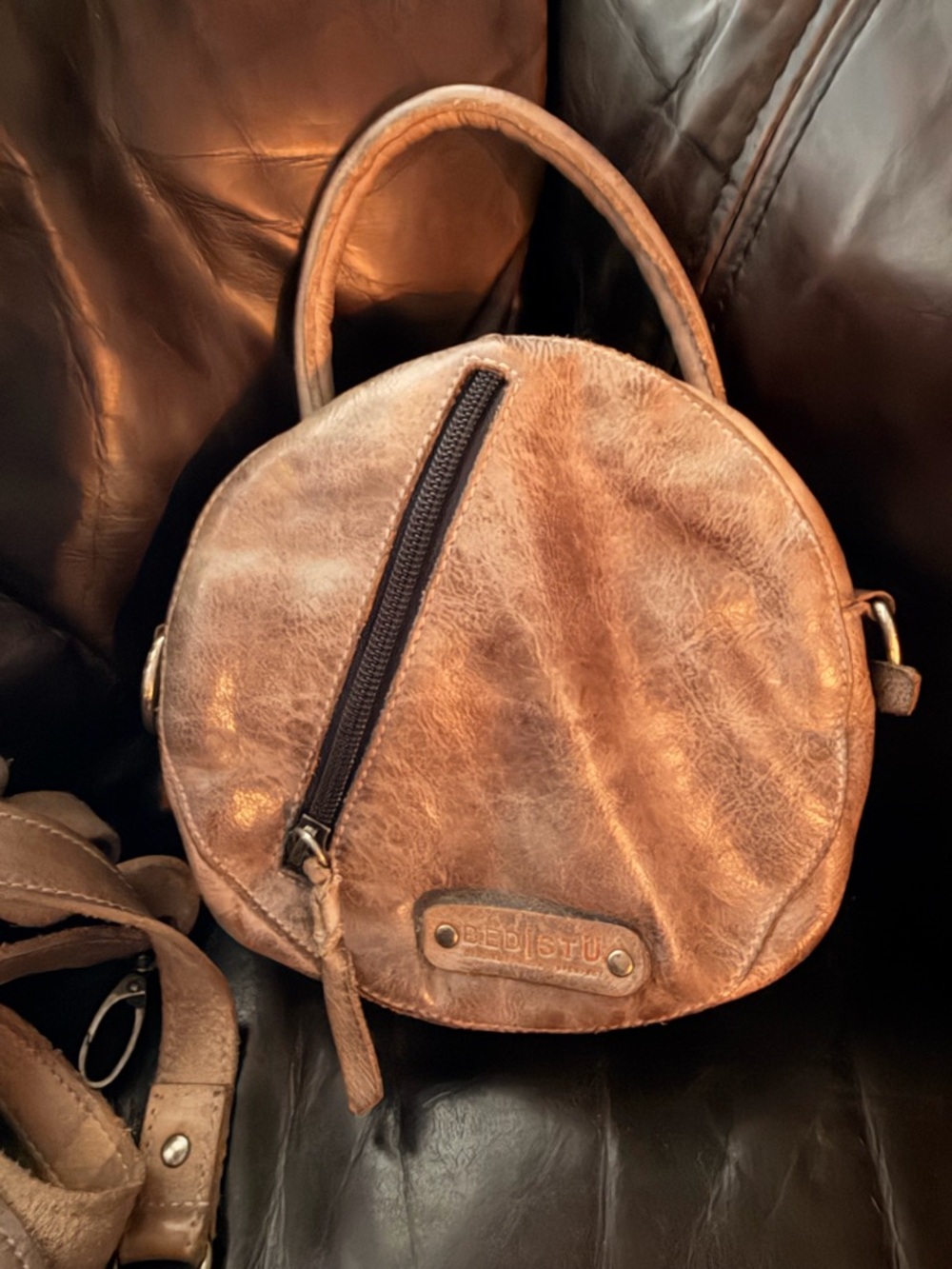 Bed Stu Round Leather Crossbody in Distressed Brown - Picture 3 of 3
